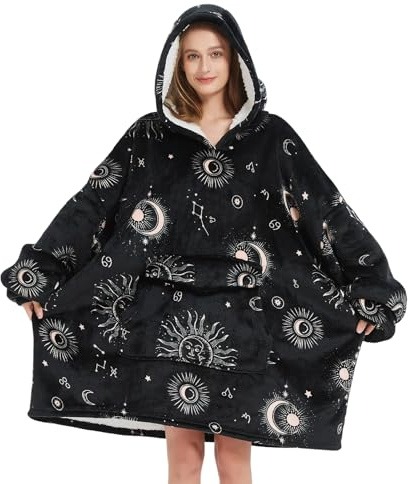 Mewkou Hoodie-Decke für Erwachsene, tragbar, übergroße Sherpa-Fleece-Decke, Hoodie für Damen und Herren