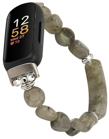 Lebensstyle Kristall Beads Stretch-Armband für Fitbit Inspire 3，Handgefertigtes Armband mit Energie-Chakra-Steinen Glückssymbolik, kompatibel mit Fitbit Inspire（Grey