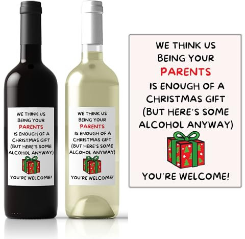 Funny Christmas Wine Bottle Label for Son Or Daughter from Parents Humorous Xmas Message