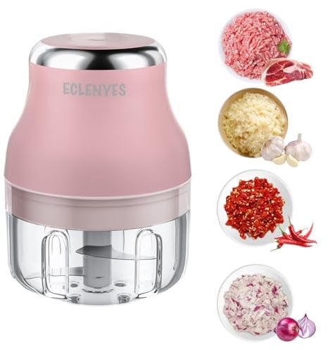 Vegetable Chopper, 100ML Electric Garlic Chopper, Rechargeable Mini Blender, Powerful Small Food Processor, Blender to Vegetable, Wireless Food Cutter for Ginger, Chili, Fruit, Meat, etc（Pink）