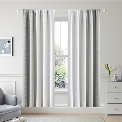 Geomoroccan Rideaux ombrés 100% occultants - 183 cm de Long - 2 Panneaux pour Chambre à Coucher et Salon - Gris et Blanc dégradé - Isolation Thermique - avec Passe-Tringle