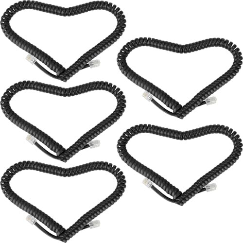 SAISN Phone Cord for Landline Tangle Free Pack of 5 Telephone Handset Cord RJ9 4P4C Coiled Phone Cable Curly Telephone Wire, Coiled Length 1.2 to 10 Feet Uncoiled, Black