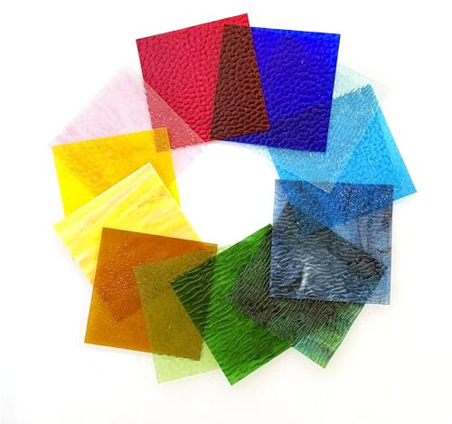 Stained Glass Sheets, 6 x 6 Inches, Set of 12, Cathedral Art Glass for Suncatchers, Crafts, DIY Decor (Mix Color 1)