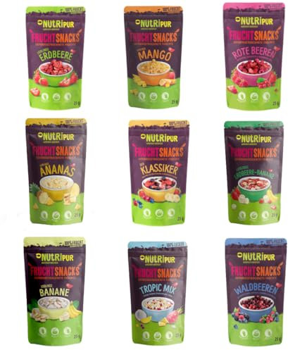 Gefriergetrocknete Früchte Probierset - getrocknete Früchte ungezuckert - Topping für Müsli, Porridge - Frucht Snacks - voller Geschmack - 225g von NutriPur