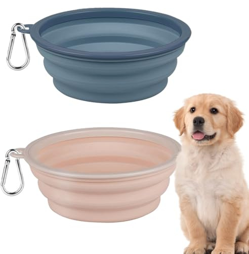 FENQURO 2Pcs Ciotole Pieghevoli per Cani e Gatti, accessori per cani, Ciotola Silicone per Gatti, Ciotola Cane Portatile con Coperchi e Moschettone da Viaggio e Alpinismo (350ml)