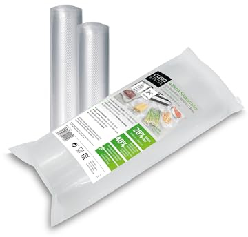 Caso 4 Estrellas Geprägte Vakuumbeutel für Lebensmittel | 30 x 720cm | Für alle Arten von Vakuumverpackung, Sehr Stark und Reißfest, 150μm, BPA-frei | 2 Rollen