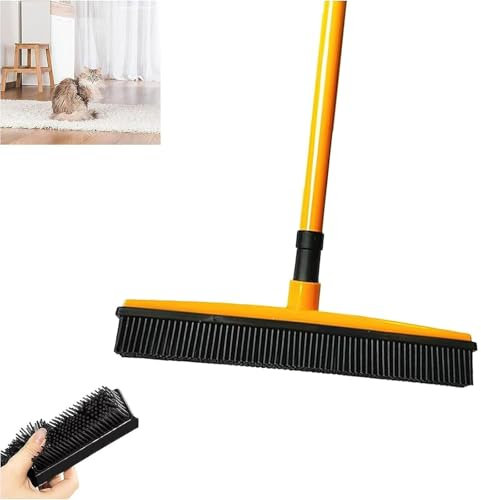 Petibo Pet Broom, Pet Hair Removal Broom, Petibopet Hair Removal Broom, Rubber Broom for Carpet, Carpet Broom for Dog and Cat Hair, Carpet Rake for Pet Hair Removal (Yellow)