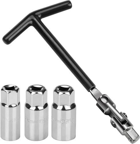 Bohaner Spark Plug Socket Wrench Set Spark Plug Removal Tool Black T-Handle Stainless Steel Silicone Flexible Spanner Spark Plug Wrench 18mm and 21mm for Fastening and Demolition