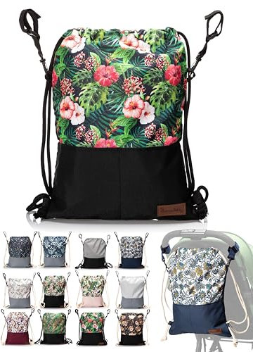 BambiniWelt Wickeltasche Kinderwagen – Leichter Beutel mit Rucksackfunktion, wasserdicht & robust, mit Reißverschluss, Tunnelzug & Baumwollkordeln, Kinderwagentasche für Alltag, Farbe: Modell 10