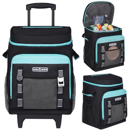 Bolsa isotérmica con ruedas, 50 l/80 cans, bolsa isotérmica grande plegable y resistente al agua, bolsa térmica para playa, camping, picnic, compras