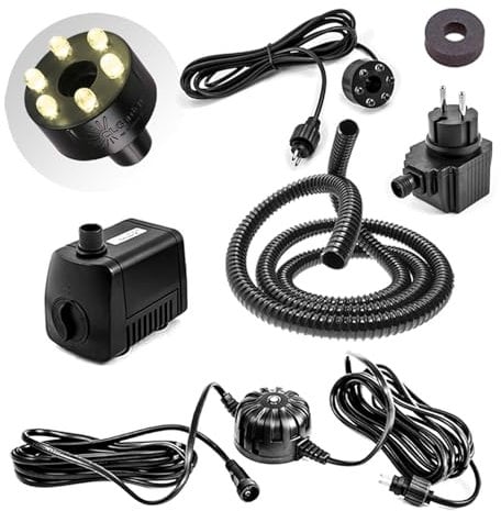 CLGarden SP1-SL Springbrunnen Pumpe LED Ring Beleuchtung warmweiß mit Lichtsensor 12 V AC inkl. 1m Schlauch Schaumstoffdichtung Zierbrunnen Teich