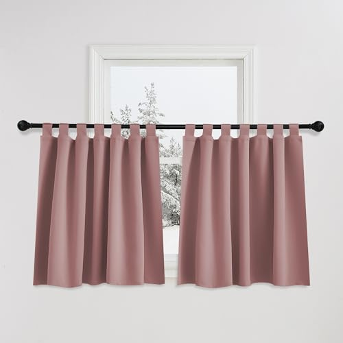 PONY DANCE Kinderzimmer Gardinen Blickdicht 2er Set H90 x B140 cm | Altrosa, Verdunklungsvorhänge, schlaufenschal, Sichtschutz, UV-Schutz, für Wohnzimmer, Scheibengardinen, Kurz, Hitzeschutz