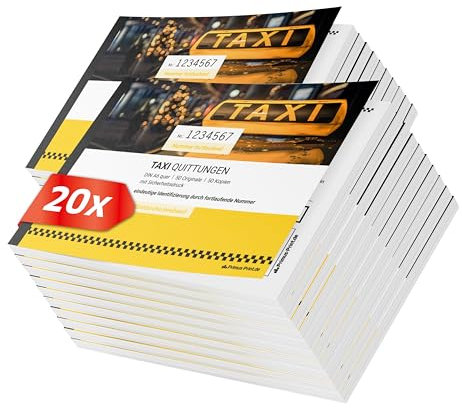 Primus Print TAXI Quittungsblock 20x DIN A6 quer & gelocht, 2x50 Blatt mit Durchschlag, selbstdurchschreibend, mit Perforation und Nummerierung - Quittung - Rechnungsblock - Taxi-Fahrpreisquittung