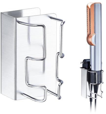 Glätteisen Halterung Wand, Haarglätterhalter, Lockenstab Halter Ohne Bohren aus Edelstahl, Selbstklebender Halterung Glätteisen, Aufbewahrung Lockenstab für Bad Schlafzimmer Barbershop Hotel (Silber)