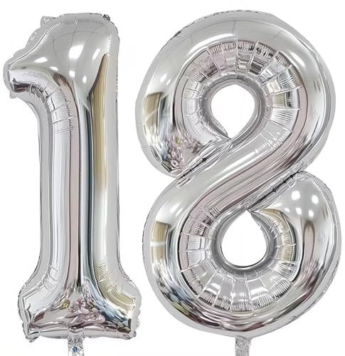 Elizakumi Silber Nummer Ballon 18/81 Luftballon Zahl 18th 81th Ballon Zahl Für Männer Mädchen, Geburtstag Helium Folienballon Zahlenballon 18/81 Silber / 40 Zoll