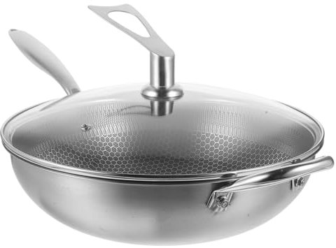 Alipis Sartén Wok Inoxidable Antiadherente y Ligero para Cocinas de Gas y Eléctricas para Freír y Saltear