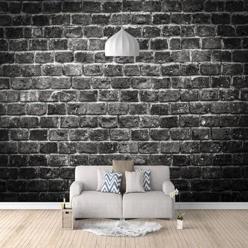 Fototapete Ziegelmauer Tapete 250 x 175 cm (WxH) Fototapeten Schlafzimmer Wohnzimmer Moderne 3D Effekt Wandtapete Schwarze Ziegelmauer Vliestapete Wand Dekoration Poster Foto Tapeten q.1183