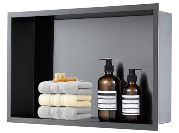 ROVOGO 50x30x10cm Nano Schwarz Wandnische Dusche Edelstahl, Eingebettete Duschnische Einzelregal Lagerung für Badezimmer, Einbaunische Dusche Übermontage, Einbauregal & Wandregal Duschenaufbewahrung