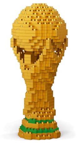 Fotbolls-VM-pokal att bygga med miniatyrblock. 3D-trofé | Dekorativ figur att bygga och visa på skrivbord, hylla eller vitrinskåp. Originell present för fotbollsfans och samlare