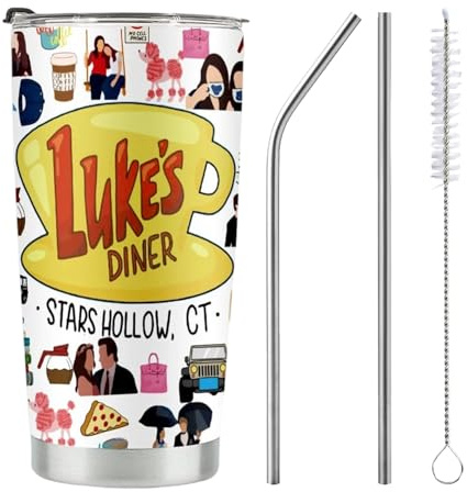 Gilmor Girls Edelstahl Becher, Gilmor Girls Tasse mit Luke's Diner Design, Trinkbecher mit Strohhalmen und Deckel für Freunde, Familie, Lehrer, Kollegen, 20oz Edelstahlbecher for Mädchen