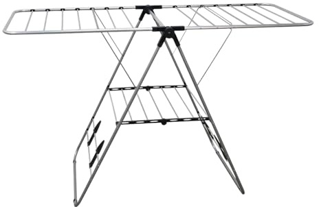 Amig - Aeria UrbanDry Folding Clothes Airer with Wings - Aluminium and Steel - Tumble Dryer - Easy to Open and fold - 15m Drying Area - 145x60x95 cm - Colour Silver/Black