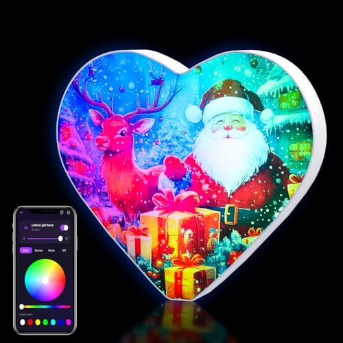 Letter LED Buchstaben Lichter Alphabet, Liebevoll mit Weihnachtsmann und Elch, Led Leuchtbuchstabe Farblich Veränderbar mit USB-Netzteil, APP-Kontrolle, Dimmbar, Dekoration für Geburtstag Weihnachten