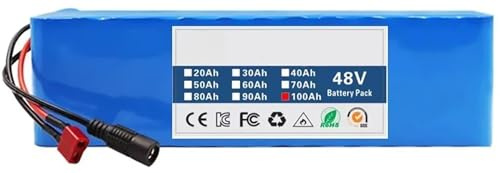 48V 100Ah Ebike Batterie, Scooter Battery Pack 13S3P Rechargeable Battery Eingebauter BMS PVC-Akku Mit Ladegerät Elektrofahrrad-Akku Für 50W 200W 500W 800W Motor 48V 100Ah,T+DC