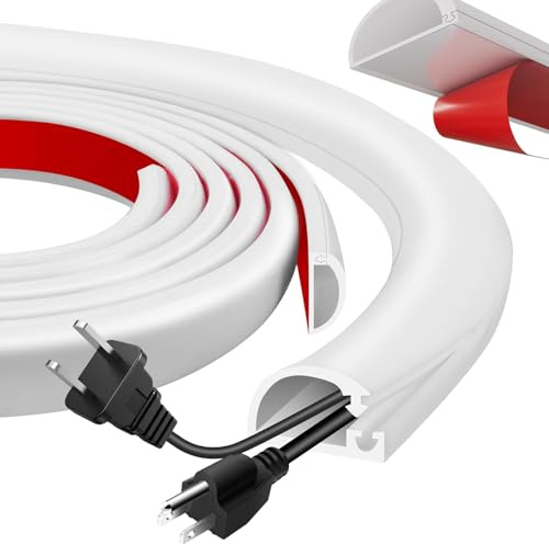 2M Goulotte Passe Cable, Flexible Cache Cable TV Mural Auto-adhésif pour 2-3 Câbles, Demi-Rond Blanc Canal de Câble Sol Cache Fil Électrique en PVC pour Bureau, Maison, Type D 25 mm x 15 mm