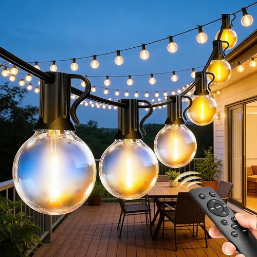 FTL 18M Outdoor Garden Light Mains-Powered-String Festoon Light with Remote Waterproof G40 Bulbs, Timer 3 Modes 4 Brightness Connectable Fairy Light for Patio Gazebo Party Pergola Wedding