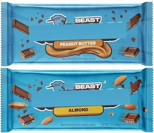 Beast Milk Chocolate | Treats for Kids | Small Gifts Presents | 2 × 60g, Peanut Butter & Almond