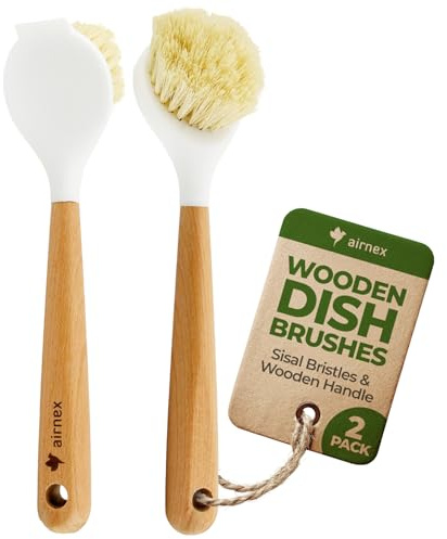 AIRNEX Spülbürsten 2er Set Holz – Spülbürste mit Griff, Küchenbürste mit Sisalborsten, kratzfreie Bürste für Geschirr, Töpfe & Pfannen, Spülbürste ohne Kunststoffborsten