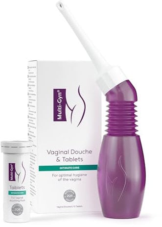 Multi-Gyn Reusable Vaginal Douche with Effervescent Tablets - for Healthy Feminine Hygiene - Convenient to Use While Showering - Soft Applicator for Gentle and Efficient Application