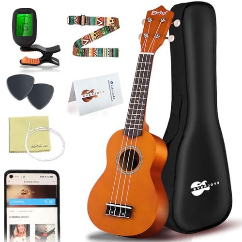 Everjoys Sopran Ukulele Set für Kinder und Erwachsene 21 Zoll Ukulele Starter Kit mit Tasche, Tuner, Songbook, Saiten, Pick, Kleine Hawaii Gitarre Honig