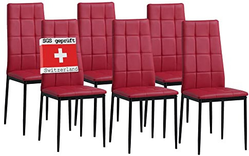 Albatros Esszimmerstühle 6er Set Rimini, Rot - Edles Italienisches Design, Kunstleder-Bezug, bequemer Polsterstuhl - Moderner Küchenstuhl, Stuhl Esszimmer oder Esstisch Stuhl