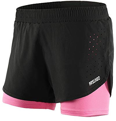 Lixada Pantaloncini da Corsa 2 in 1 da Donna con Longer Liner Asciugatura Rapida Traspirante per Esercizio di Allenamento, Jogging, Ciclismo, Tennis, Boxe (9 Colori) (Nero e Rosa, M(EU))