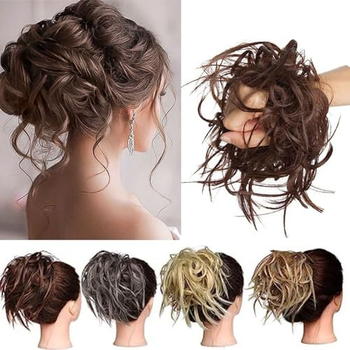 TESS Haarteil Dutt Haargummi mit Haaren Glatt struppige Haarknoten Hochsteckfrisuren günstig Haarverlängerung für Frauen 45g Mittelbraun
