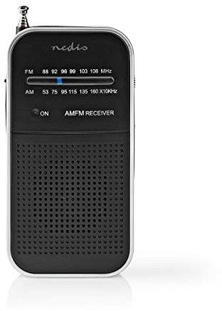 Nedis Tragbares FM-Radio, schlankes Taschenformat, batteriebetrieben, analoger Tuner mit 1,5 W Spitzenausgang, 3,5 mm Kopfhöreranschluss, unterstützt FM- und AM-Bänder