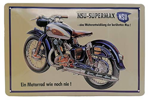 LUCKYLINDE geprägtes Blechschild passend für NSU Motorrad und Moped Fans, Deko Werkstatt, Garagen Oldtimer Schild 20 x 30 cm (Supermax)
