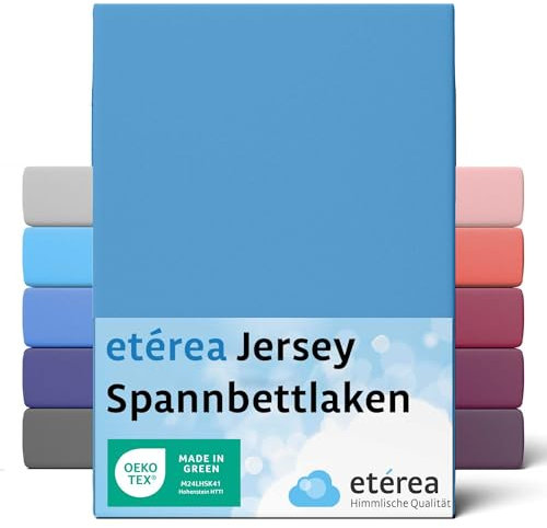 etérea Jersey Spannbettlaken 90x200cm - 100x200cm Hellblau bis 25 cm Höhe - 100% Baumwolle Spannbetttuch Oekotex - Bed Sheets Leintuch Bettbezug - Bettlaken 90x200 cm - 100x200 cm - Blau