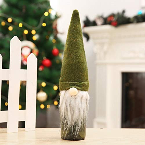 KEAIDO Housse pour bouteille de vin en forme de nain de Noël - Chapeau de vin - Sans visage - En peluche - Décoration de maison - Accessoire amusant pour les vacances, les fêtes, le rangement - Vert