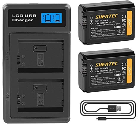 2 pièces Shentec NP-FW50 Batterie Compatible avec Sony a6500 a6300 a6000 a7s a7 a7s a7s II a5100 a5000 a3000 a7r a7r a7 II NEX série 3/5/7