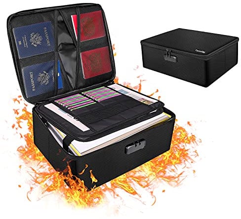 Tamfile Feuerfeste Dokumentenbox, Aufbewahrungsbox 4-Schicht großer Raum, Wasserfeste Sichere Tasche mit Schloss, Zusammenklappbare Tragbare Aufbewahrungsbox Staubdichter Dateiorganisator für Heimbüro