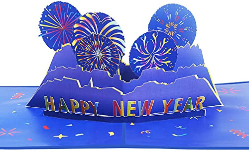 3D Pop Up Neujahrskarte, Neujahrsgeschenk, Feuerwerk Segenskarte, Happy New Year,mit Umschlag