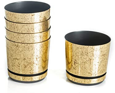 Set von 5 Blumentöpfen mit Untersetzer von 14 cm Durchmesser, Design 012 - Altgold; Glamour; modern, hoher Glanz, klassischer Stil, rustikal, Loft, für Pflanzen, Kräuter, Blumen Kompositionen.
