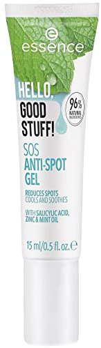 essence HELLO, GOOD STUFF! SOS ANTI-SPOT GEL, Gesichtsroller, transparent, für unreine Haut, Expressergebnis, pflegend, vegan, Mikroplastik Partikel frei, Nanopartikel frei (15ml)
