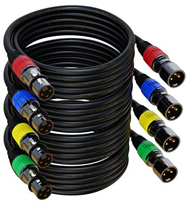 AuxLink XLR Cables, XLR Microphone Cable 6 ft 4 Pack, Gold-Plated 3-pin XLR Speaker Cable Male to Female Balanced Mic Cable