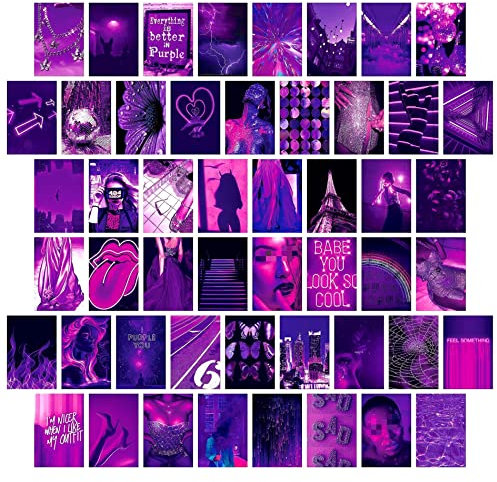 50-teiliges Wand-Collage-Set, ästhetische Bilder, lila Neon-Raumdekoration für Schlafzimmer, ästhetisch, Poster für Zimmer, ästhetisch, Schlafsaal, Foto-Wanddekoration für Teenager, Mädchen, VSCO
