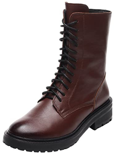 rismart Donna Stivali da Motociclista Pelle Metà Polpaccio Vintage Scarpe da Combattimento SN02932(Marrone,39 EU)