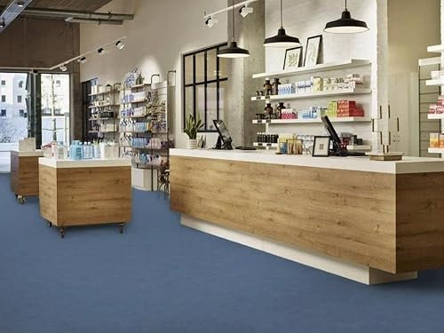 PVC Bodenbelag Vinylboden in blauem Beton Design, Zuschnitt (2m breit, 1m lang)