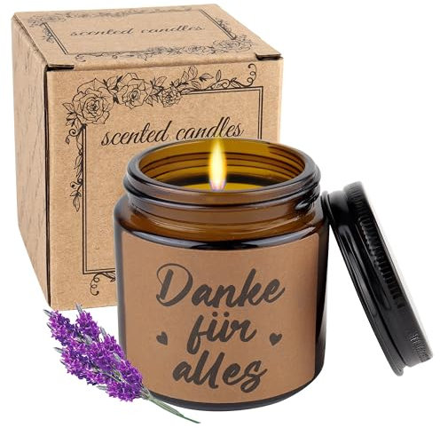 Rebundex Dankeschön Geschenke Danke Geschenk für Frauen Geburtstagsgeschenk Lavendel Duftkerzen im Glas, Danke Mama Freundin Oma, Abschiedsgeschenk Kollegen Entspannung Geschenk für Erzieherin